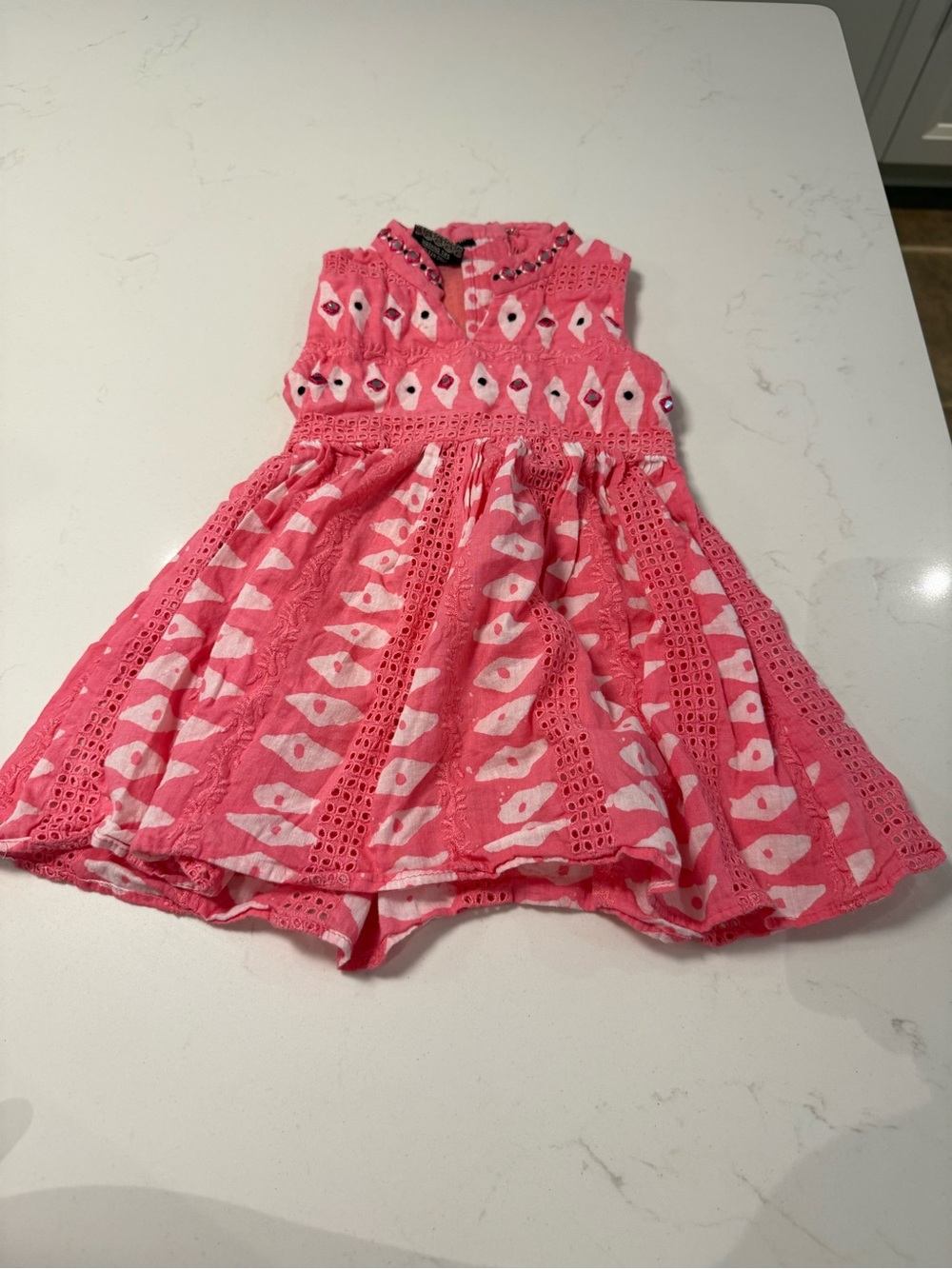 Girls Pink Eyelet Pattern Sundress